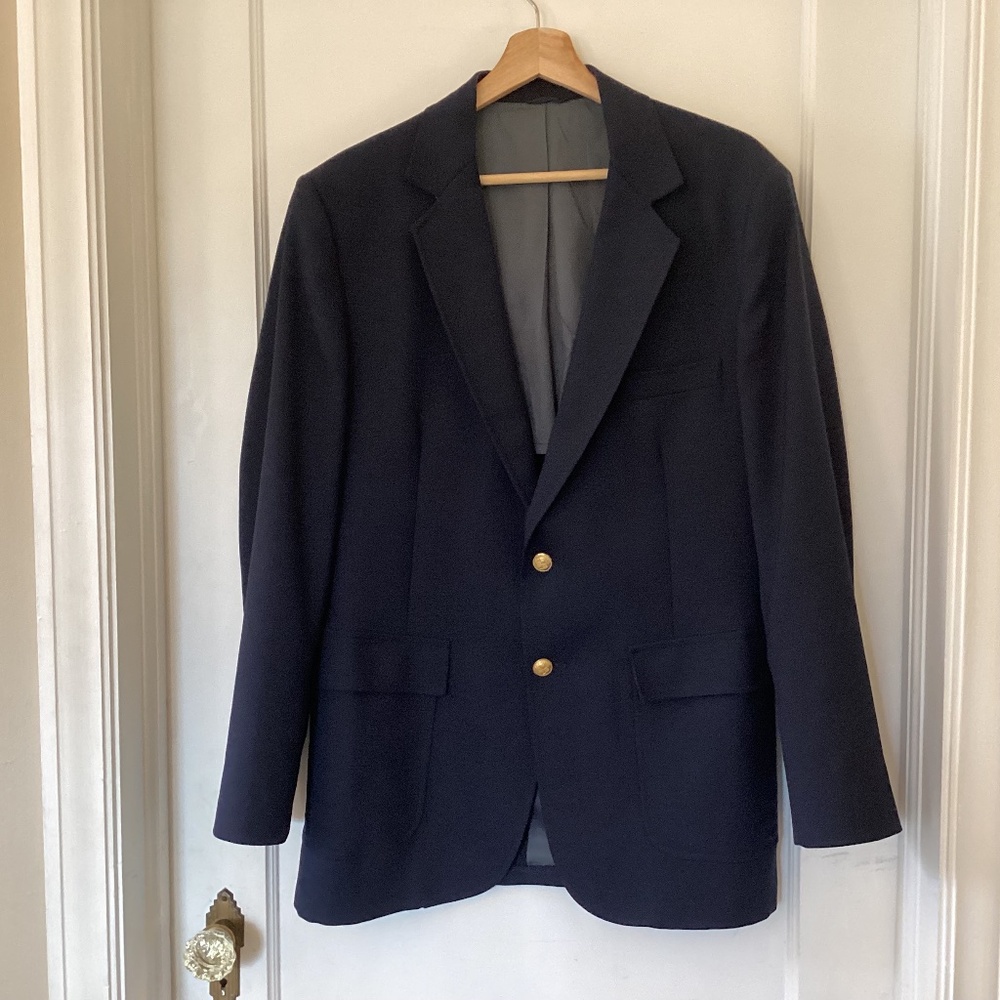 Vintage Boston Store Navy Blazer Men’s 41r Brass Buttons Pockets Lightweight